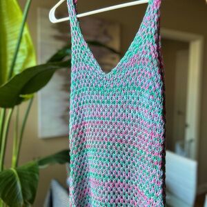 NWOT Mermaid Paradise Crochet Knit Fringe Hem Midi Dress